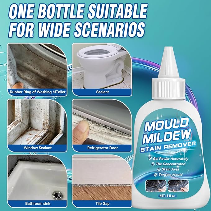 Bondtech HomeMold Stain Remover Gel, 8 Fl Oz Heavy Duty Stain Cleaner for Washing Machine Seal, All-Purpose Cleaning for Bathroom, Grout, Shower, Kitchen, Wall (Clear, 8 OZ, Cleaner 1 Pack)