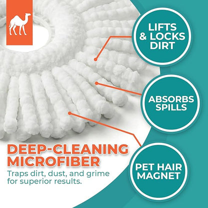 Grazie Spin Mop Head Replacements – Premium Microfiber Mop Refills – Ultra-Absorbent, Washable Heads – Compatible with Most Spin Mop Systems – Ideal for Tile, Hardwood & Laminate Floors – 2-Pack