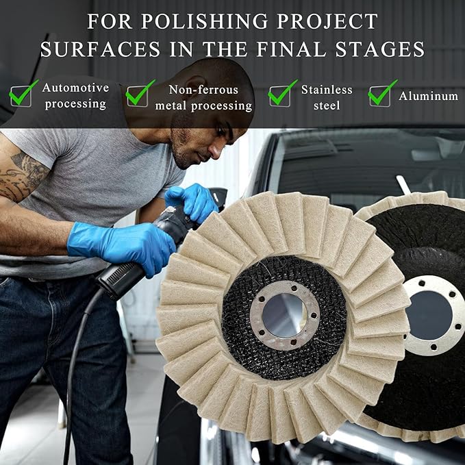 6 PCS Felt Flap Disc Abrasives, 4-1/2"×7/8" Arbor Buffing Polishing Wheel Wool Pad for Angle Grinder, Grinding Pads for Stainless Steel Fiberglass Plastic Metal Polishing