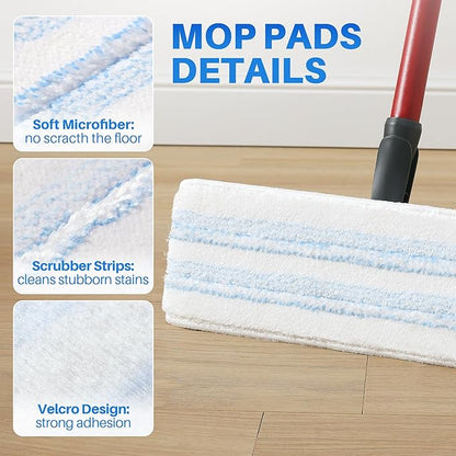 Microfiber Mop Pads 6 PCS, 15.95” x 4.33” Reusable Washable Replacements Mop Pads for Wood Floor Compatible with O-Cedar H2prO, Blue and White Stripes