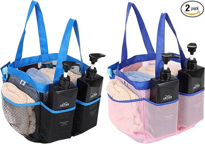 2 Pack Haundry Mesh Shower Caddy Tote Bag Hanging Portable Toiletry Bag College Dorm Essentials Quick Dry Bath Organizer for College Dorms, Gym, Camp for Bathroom Accessories(Sapphire Blue)