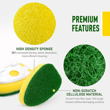 Non Scratch Dishwand Refills Sponge Heads, Heavy Duty Scrub Brush Sponges, Soap Dispensing Scrubbers, Common Compatible Dish Wand Refill Head Replacements for Kitchen Sink Dishwashing Cleaning