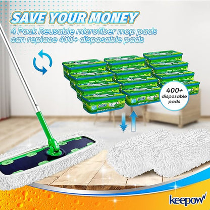 KEEPOW Reusable XL Wet Refills Compatible with Swiffer Sweeper XL, X-Large Dry Sweeping Cloths, Wet Mopping Cloths, Washable Microfiber XL Mop Pads Refills for Surface/Hardwood Floor Cleaning, 4 Pack
