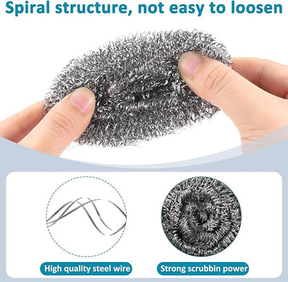 Reallnaive 60 Pcs Stainless Steel Wool Scrubber Bulk Steel Wool Sponges Pack Metal Dishwashing Wire Scouring Pads Heavy Duty Clean Dish Pot Pan and Oven for Cleaning Kitchen Bathrooms and More