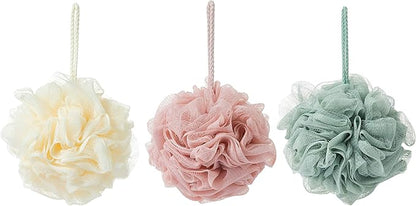 Bath Sponges, Shower Loofah for Body Exfoliation(3 pcs, Green&Linen&Pink)