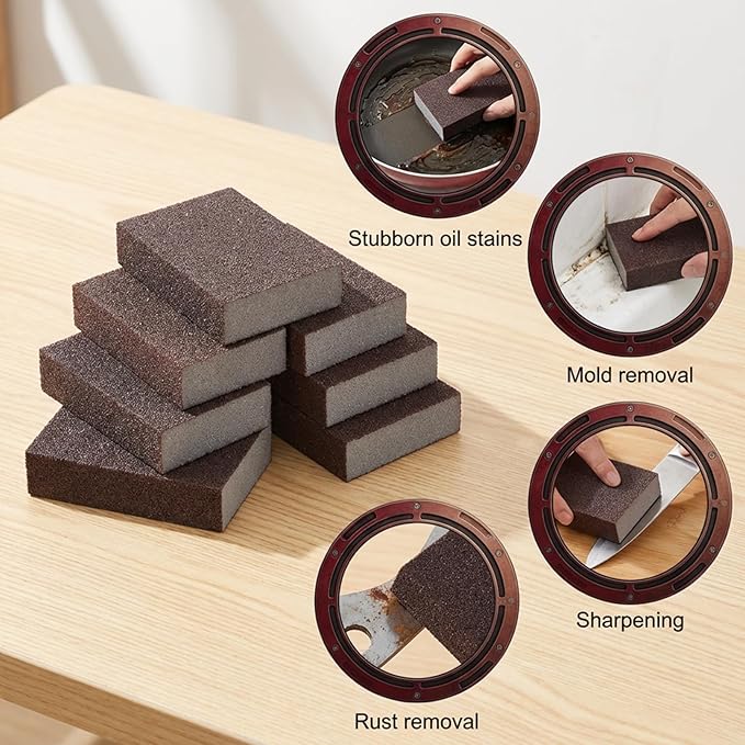 6Pcs Kitchen Magic Rust Eraser Sponge Pot Bottom Cleaner for Pans Emery Sponges Caspian Stone Pot Clean Brush Sponges for Washing Sink Grill Bathroom Kitchen Cleaner Tool