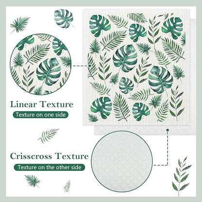 Mixed Plants Swedish Kitchen Dishcloths Dish Towels 6 Pack, Plants Dish Towels for Kitchen, Swedish Dishcloth with Ferns, Paper Towels Reusable, Dish Cloth Towel Cleaning Wipe for Home Party