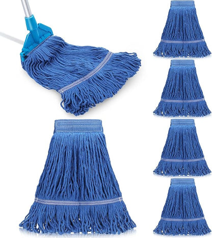 Nuogo 6 Pcs Commercial Mop Head Replacement Floor Cleaning Wet Mop Head Refills Heavy Duty Commercial General Cleaning(Blue)