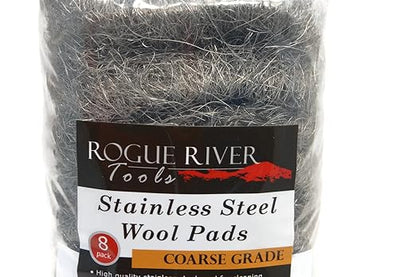 434 Stainless Steel Wool (8 pad Pack) - COARSE Grade - by Rogue River Tools. Made in USA, Oil Free, Won’t Rust. Choose from All Grades!