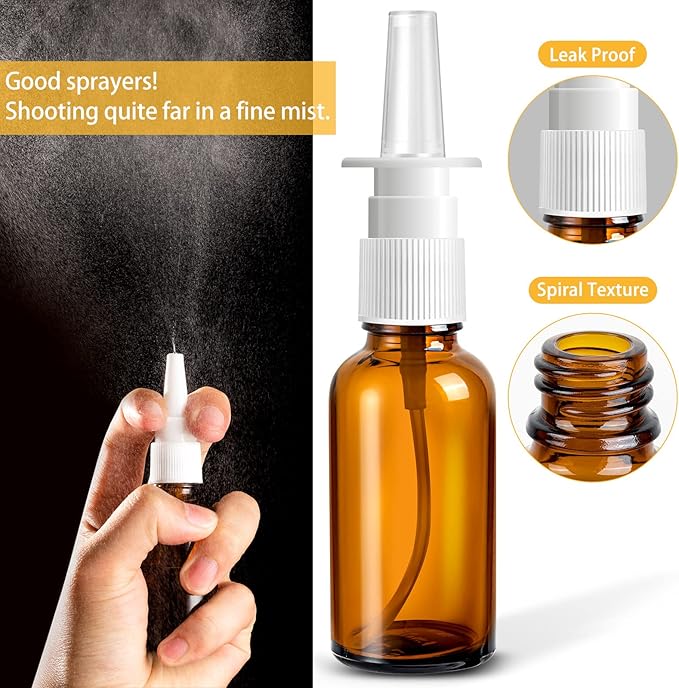 10 Pcs Nasal Spray Bottle, 30ML/1oz 6 Pcs Glass Nose Spray Bottle Empty, Fine Mist Sprayers Atomizers with 2 Funnels and 2 Labels