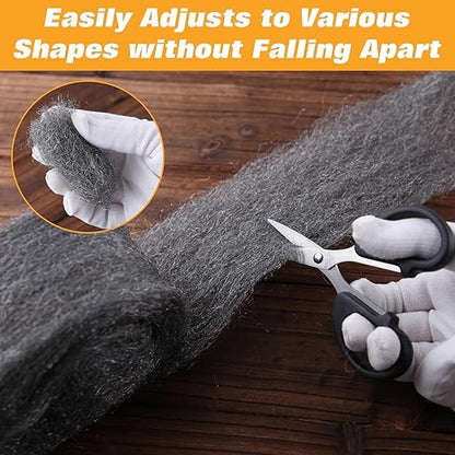 2 Packs Steel Wool Mice Control 2.75" x9.84Ft Gap Fill Fabric Hole Filler with Gloves & Scissors Wall Cracks Gap Blocker Protect Against Animals in Holes, Pipeline, Vents for House, Garage