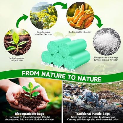 1.2 Gallon mimi trash bags Green - (Fit 1-1.3 Gallon) small garbage bags biodegradable 5 liter 100 Count Unscented Compostable for Kitchen bathroom Car Tiny waste basket Liners Strong Chenyucheng