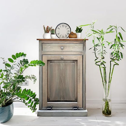 Peaceful Classics Tilt Out Trash Cabinet - Wooden Pull Out Cabinet, Decorative Trash Bin for Kitchen, Bedroom, & Home Patio (Pewter)