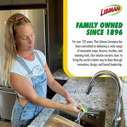 Libman Dishmatic I-Stand Dish Wand Kit, Kitchen Cleaning Scrub Brush with Handle and Soap Dispenser for Scrubbing and Washing Dishes, Refillable Standing Dispensing Scrubber Brushes, 3 Sponge Refills
