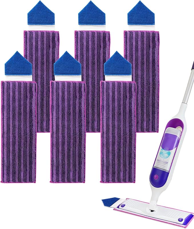 Reusable Power Mop Refills Pads with Unique Scrubbing Pads Compatible with Swiffer PowerMop Microfiber Power Mop Pads Refill for 13-15'' Spray Mops Washable Pads for Multi-Surface Floor Cleaning 8PCS