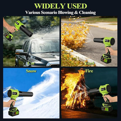 Cordless Leaf Blower,Electric 800,000 RPM Handheld Blower with 2×21V Batteries & Charger,Turbo Jet air Blower with 2 Speed Nozzles for Patio Cleaning,Lawn Care,Leaves,Dust,Snow,Car Drying
