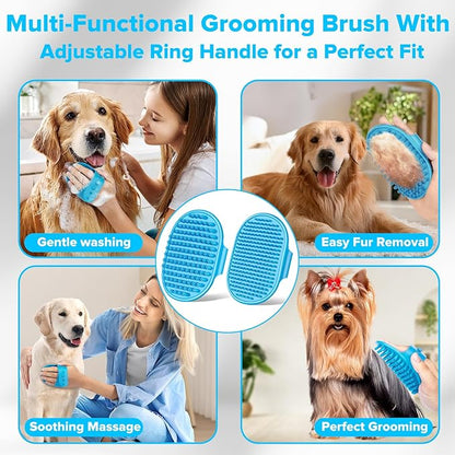 Augwind 6PCS Pet Grooming Kit for Dogs, Cats and Horses | Dog Washing Gloves | Cleanroom Gloves | Dog Bath Brush | Dog Bath Gloves | Dog Shampoo Brush | Dog Bath Supplies (Light Blue)