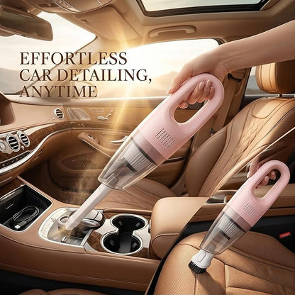 Cordless Portable Car Vacuum Cleaner, High Power Mini Handheld Vacuum, Rechargeable Lightweight Desk Duster Detailing Kit for Auto Interior Apartment Kitchen, Aesthetic Car Accessories for Women (Pink