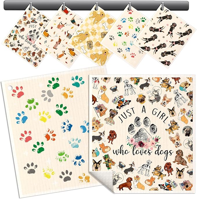 Miss Adola Swedish Dishcloths for Kitchen - 5 Pack Reusable Dish Cloths for Washing Dishes Absorbent Cute Funny Kitchen Towels Cleaning Sponge, Little Puppy