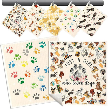 Miss Adola Swedish Dishcloths for Kitchen - 5 Pack Reusable Dish Cloths for Washing Dishes Absorbent Cute Funny Kitchen Towels Cleaning Sponge, Little Puppy