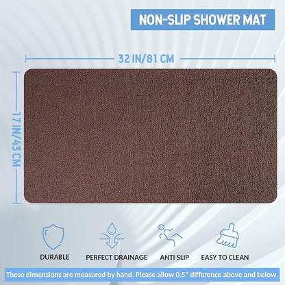 Hargiis Non-Slip Bathtub Mat, Anti Slip Shower Mat, Fast Drying Bathtub Mats, Foot Scrubber Mat, Anti Slip Mat for Tub, Floor, Bathroom, Kitchen, Home, Hotel (Brown 32"×17")