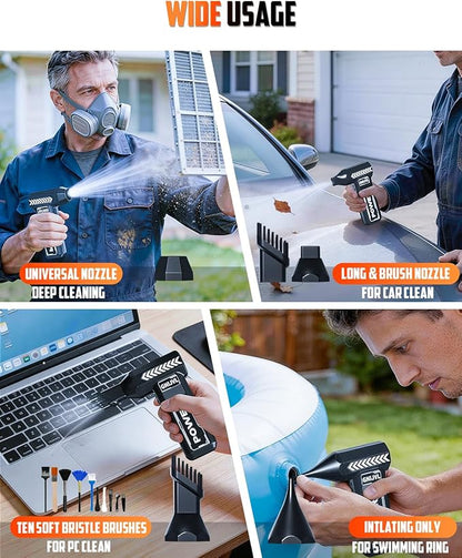 Compressed Air Duster-, 150000RPM 4-Gear Adjustable Super Power Mini Blower Electric Air Duster with LED Light,One-tap Booster with 8000mAh Rechargeable Battery, for PC, Car, House, Outdoor