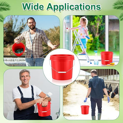 Tioncy 10 Pcs 2 Gallon Plastic Bucket with Lid Heavy Duty 2 Gallon Bucket Pail with Lid Handle for Storage Container Home Household Cleaning (Red)