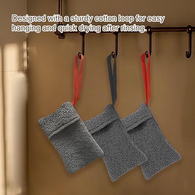 2 Pack Soap Bag Deep Exfoliating,Bar Soap Pouch Saver Pocket, Body Scrubber Shower Bath Sponge Loofah (Grey)