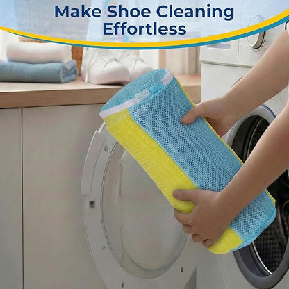 Shoe Washing Machine Bag, 2 Pcs Cylindrical Laundry Shoe Bag for Washer and Dryer with Adjustable Shoe Trees, 360 Deep Cleaning Sneaker Washing Bag with Zipper, Fits All Shoe Types and Sizes, Yellow