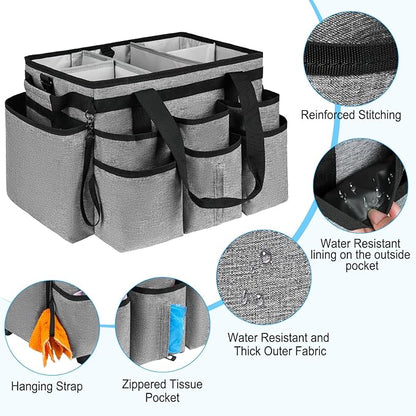 Large Rolling Cleaning Caddy Bag with Detachable Trolley,Cleaning Cart on Wheels with Shoulder Strap,Cleaning Supplies Organizer for Housekeepers,Gray