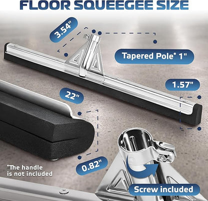 DSV Standard Heavy-Duty Floor Squeegee 22’’, Double Foam Rubber Blade Garage Squeegee, Taper Pole Connection - Handle Sold Separately for Tiles, Concrete and Asphalt
