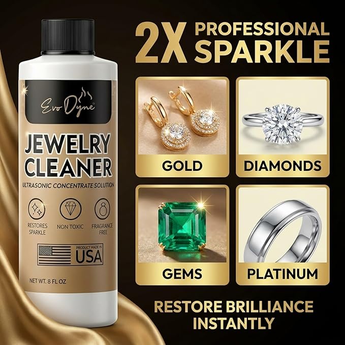 Ultrasonic Jewelry Cleaner Solution (8oz) Concentrated Jewelry Cleaner for Diamonds, Gold, Silver & More | Compatible with Ultrasonic Machine (s) - Made in USA