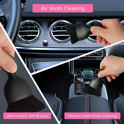 Qydipclin 11pcs Windshield Cleaner Tool, Car Window Cleaning Wash Kit with 6 Reusable Microfiber Pads 2 Spray Bottles and Extendable Handles Auto Glass Wiper Kit, Pink