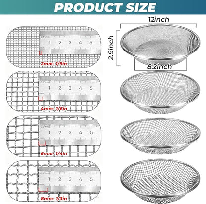 QwayHome 4Pcs Soil Sifter for Gardening, Heavy Duty Galvanized Steel Screen with 4 Aperture Sizes (2/4/6/8mm), Rust-Resistant Sifter Fits 5 Gallon Bucket for Compost, Dirt, Sand,Rock & Shell Sifting