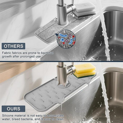 Kitchen Faucet Sink Splash Guard, Silicone Faucet Water Catcher Mat – Sink Draining Pad Behind Faucet, Grey Rubber Drying Mat for Kitchen