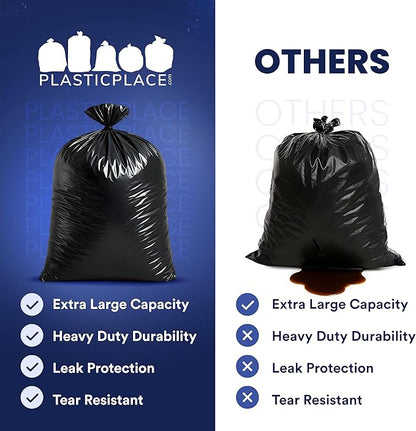 Plasticplace 95-96 Gallon Heavy Duty Trash Bags, Garbage Bags, Puncture-Resistant, Fits Rollaway Cans & Drums, Durable Large Plastic Bags (50 Count)
