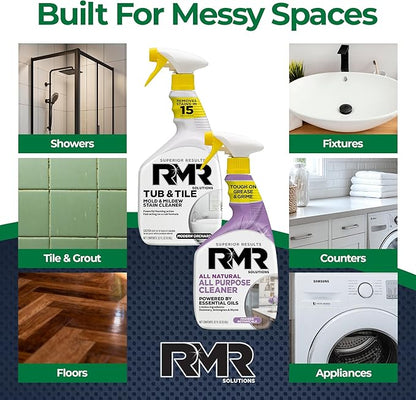 RMR Surface Saver System – Tub & Tile Stain Remover + All Natural All Purpose Cleaner, 2-Step Bathroom & Surface Cleaning Bundle for Tile, Grout, Shower, Tub, Counters & More, 2–32 Oz Bottles