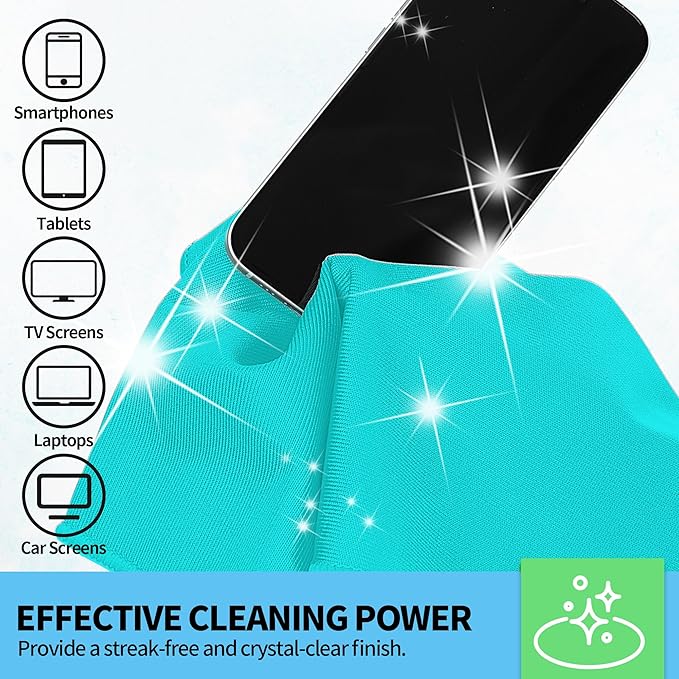Microfiber Cleaning Cloth - 10 Pack Glasses Cleaning Cloth, 16" x 14" Window Cleaning Rags, Streak Free Lint Free Polishing Cloths Wipes for Eye Glass, Stainless Steel, Windshield, Turquoise