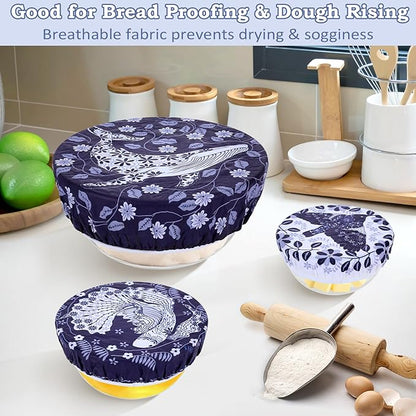 5-Size Reusable Beeswax Bowl Covers for Bread Proofing, Cotton Cloth Flexible Beeswax Wraps for Food Storage(Humpback Whale)