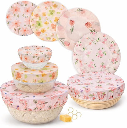 5 PCS Reusable Beeswax Bowl Covers (4"–12"), Breathable Elastic Cotton Bowl Covers for Sourdough Proofing, Dough Rising & Food Storage