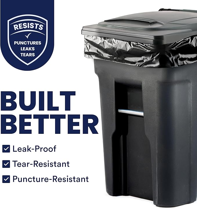Plasticplace 95-96 Gallon Garbage Can Liners │ 1.5 Mil │ Black Heavy Duty Trash Bags │ 61” X 68” (50Count) (W95LDB15)
