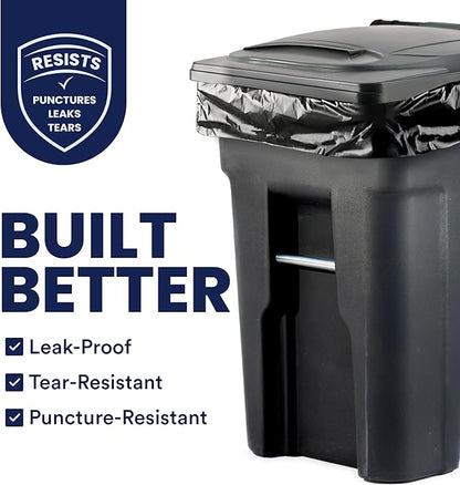 Plasticplace 95-96 Gallon Garbage Can Liners Heavy Duty 1.5 Mil Black Trash Bags Tear-Resistant Outdoor Garbage Bags for Rollaway Bins Large 61" x 68" Industrial-Strength Waste Bags (25 Count)