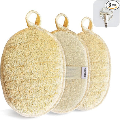 YIQINGJIE Natural Loofah Sponge Exfoliating Body Scrubber (3 Pack),Made with Eco-Friendly and Biodegradable Shower Luffa Sponge, Loofah for Women and Men, Beige