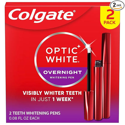 Colgate Optic White Overnight Teeth Whitening Pen, Enamel Safe and Vegan, Teeth Stain Remover to Whiten Teeth, Teeth Whitening for Sensitive Teeth, 35 Nightly Treatments Per Pen, 0.08 Oz,2 Pack