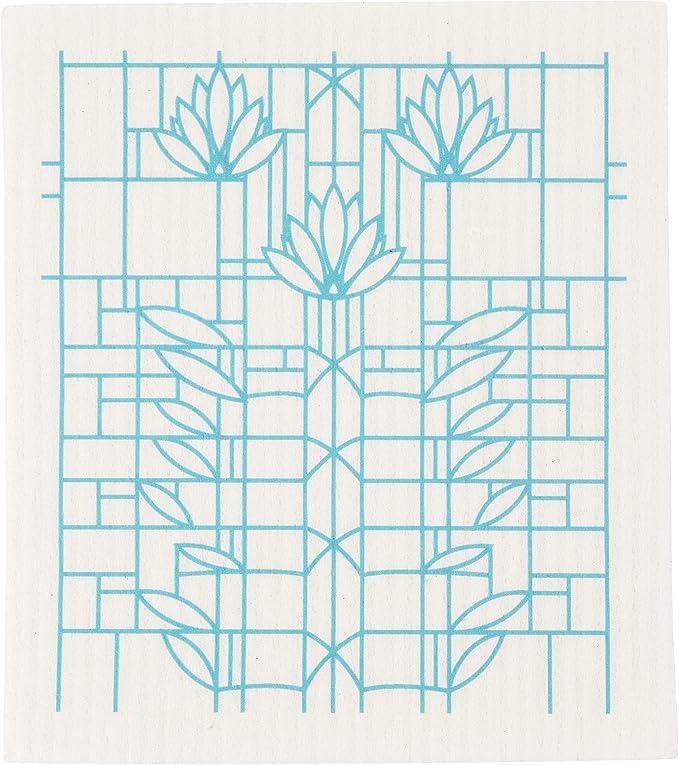 KAF Home Frank Lloyd Wright Swedish Dish Cloths (6.7 x 7.5-inch) - Set of 3 Reusable, Absorbent Cellulose Sponge Towels for Kitchen, Cleaning Counters, and Washing Dishes (Water Lilies)