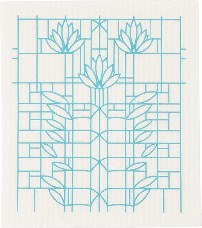 KAF Home Frank Lloyd Wright Swedish Dish Cloths (6.7 x 7.5-inch) - Set of 3 Reusable, Absorbent Cellulose Sponge Towels for Kitchen, Cleaning Counters, and Washing Dishes (Water Lilies)