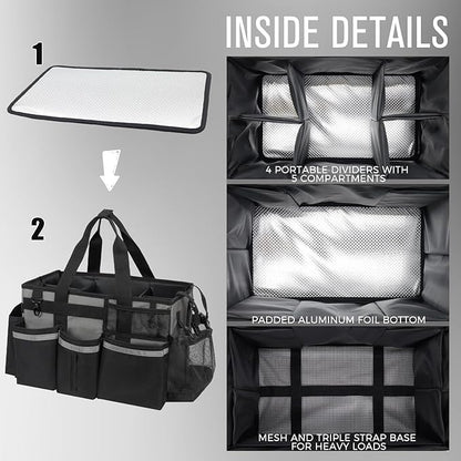 SCAVATA Wearable Cleaning Caddy, Cleaning Caddy Supplies Organizer with Handle & Shoulder Straps for Housekeepers, Under Sink & Car Cleaning Tool Organizers Bag with 4 Foldable Divider (MediumGrey)