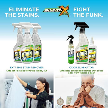Sweat X Sport Extreme Odor Spray – Multipurpose Deodorizer for Stinky Shoes, Clothes, Sports Equipment & All Fabrics – Concentrated Formula, No Washing Required - Active Fresh Scent – 8 Fl Oz
