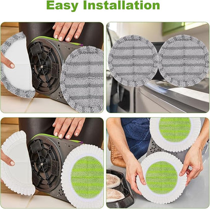 6.3 inch Electric Mop Pads Replacement for Vmai Alfabot Qimedo Idoo Eous Bi-ssell Electric Spin Mop: Round Spinwave Spin Wave Mop Pad, Microfiber Soft Scrubber Mop Pads for Floor Cleaning (4 Pack)
