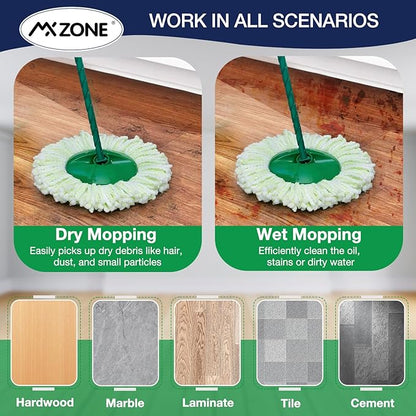 6 Pack Mop Head Replacement for Libman Tornado Spin Mops, Spin Mop Head Refill ONLY Compatible with Libman, Easy to Replace, Machine Washable, Green and White (NOT for Old Version)